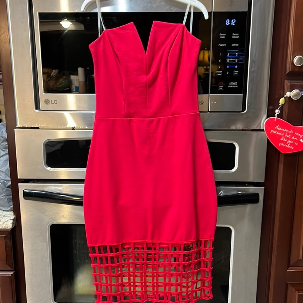 Mystic Strapless red cage dress